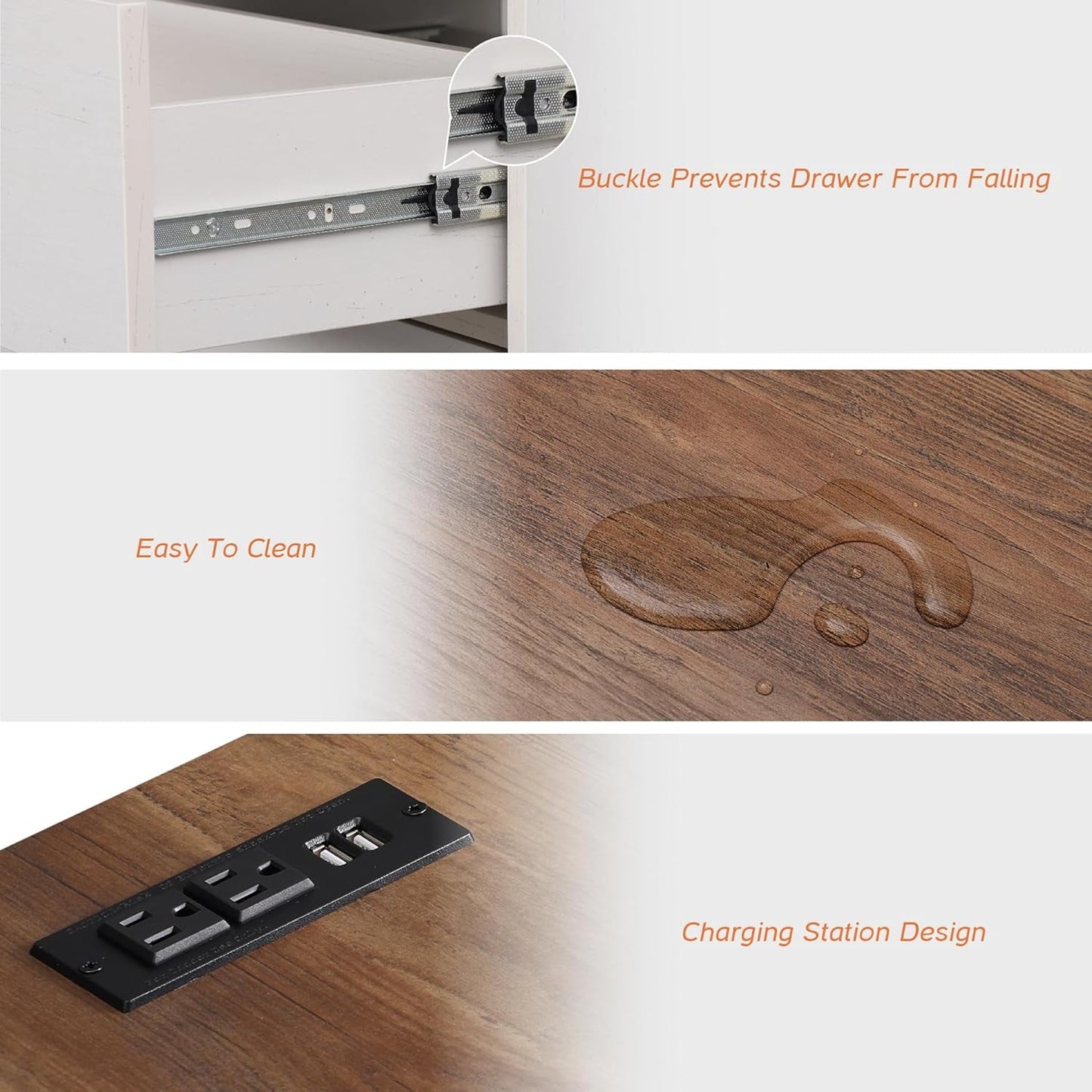 Farmhouse TV Stand with Charging Station and USB Ports for Tvs up to 110" Tvs,3 in 1 Wood Entertainment Center with 10 Drawers and Adjustable Shelves for Living Room,Antique White-4