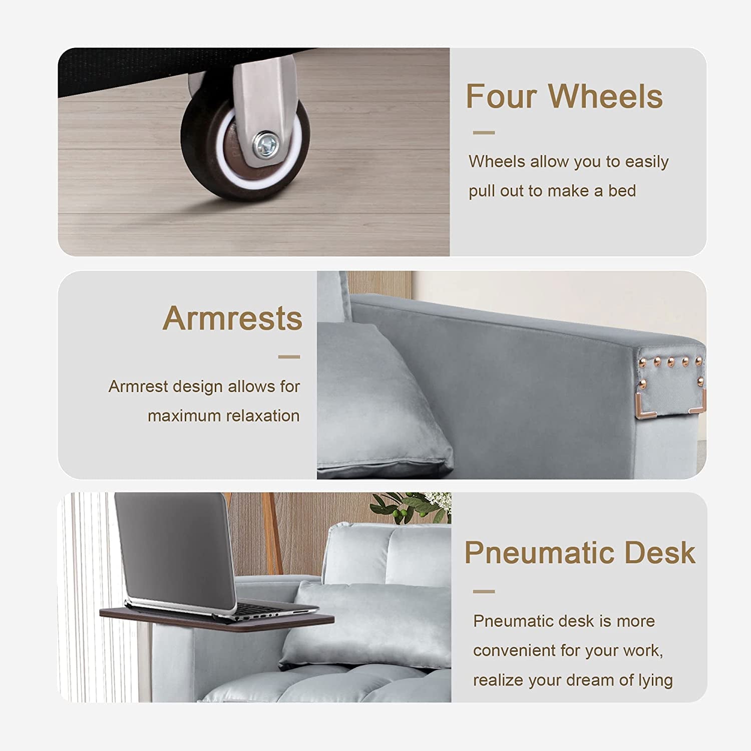 Multi-Functional Velvet Sleeper Sofa with Hidden Table-3