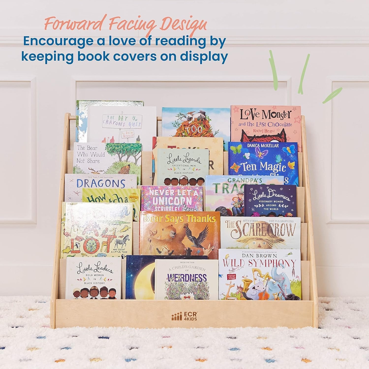 Single-Sided Book Display, Classroom Bookshelf, Natural-2