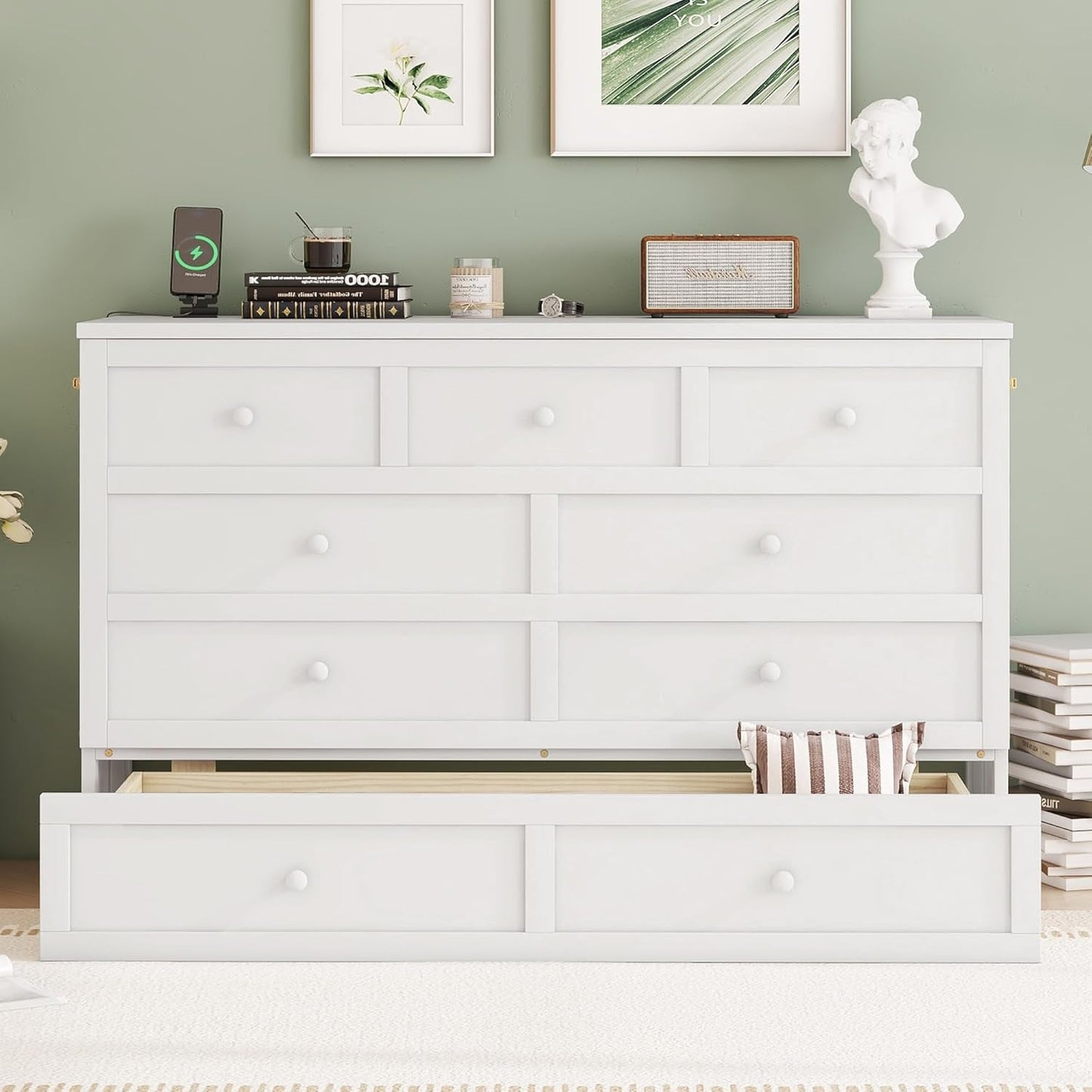 Queen Size Murphy Bed with Storage Shelf White-17