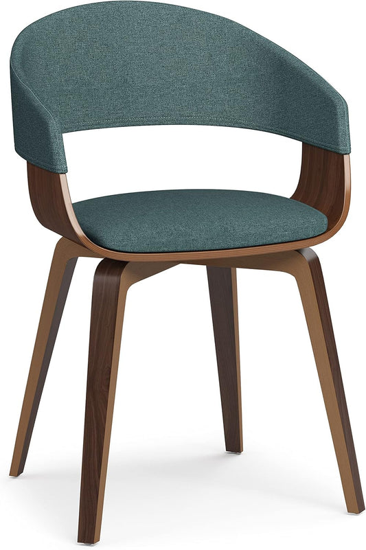 Lowell Mid Century Modern Bentwood Dining Chair in Light Turquoise Blue Linen Look Fabric, for the Dining Room-0