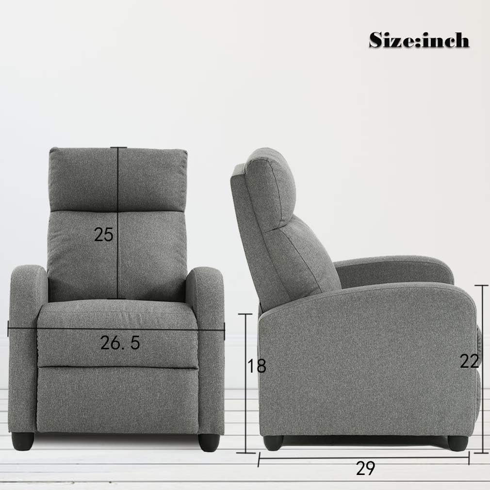 Recliner Sofa Massage Chair Home Theater Seating with Lumbar Support and Padded Backrest for Living Room and Bedroom (Textile, Grey)-2