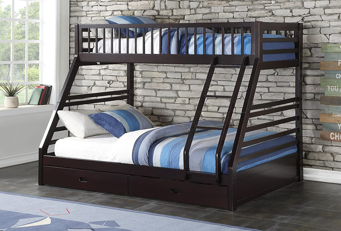 XL Twin/Queen Bunk Bed with Drawers, Espresso-0