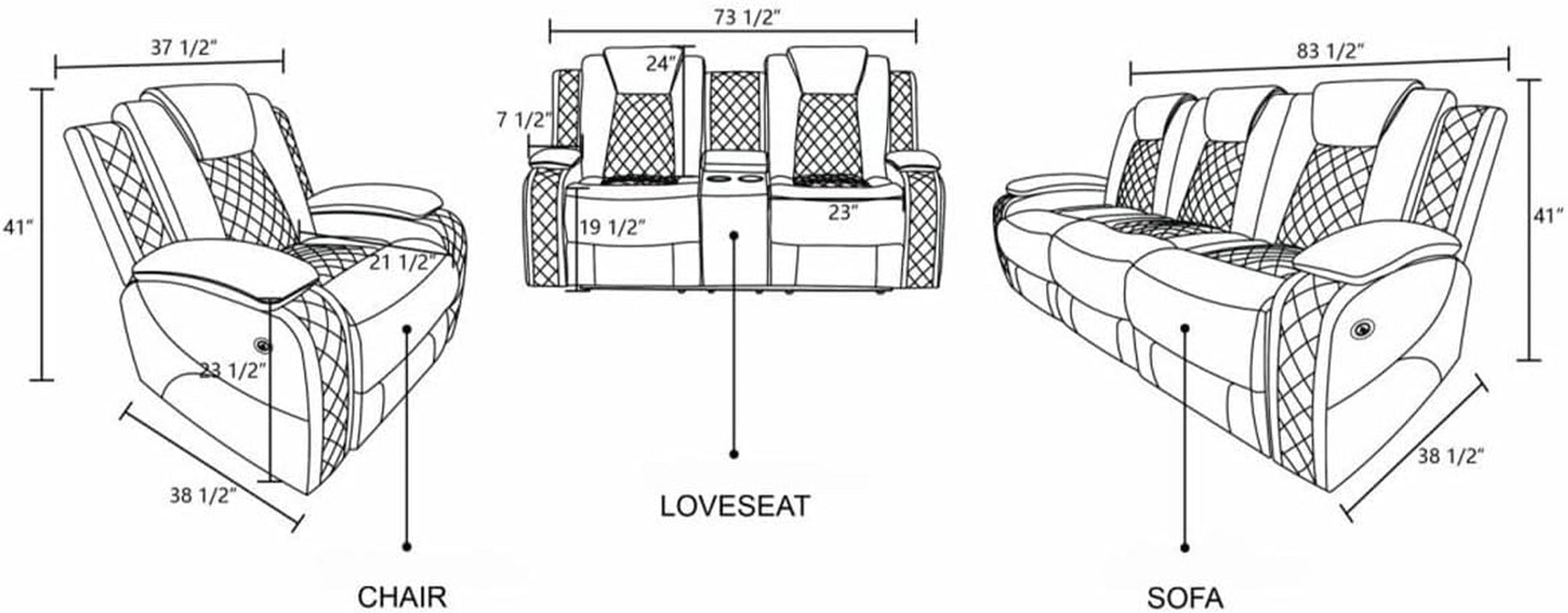 Electric Power Recliner Sofa Living Room Furniture, Comfy Home Theater Breathing Leather Seating with USB 2.0 Charging Ports, LED Light Strips, Fold-Down Table & Wireless Charging Device (Red)-1