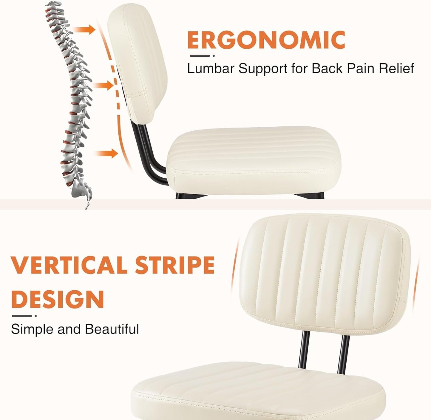 Dining Chairs Set of 4, Upholstered Mid Century Modern Kitchen Dining Room Accent Chairs with Faux Leather Cushion Seat & Metal Legs for Kitchen, Living Room - Cream White-4