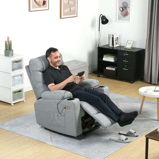 Electric Power Lift Recliner Chair with Massage and Heat (Grey)-0