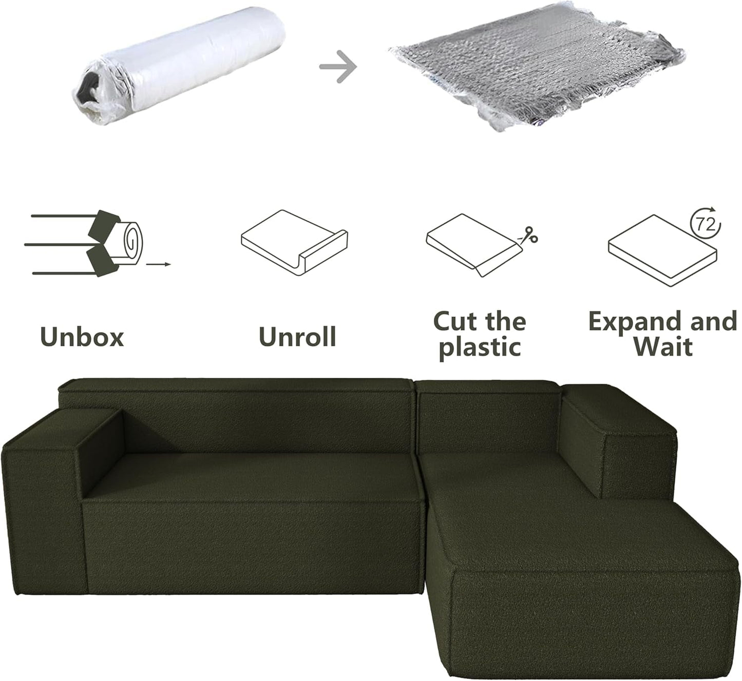 Modular Sectional Sleeper Sofa,L-Shape Chaise,7-Seater Sofa,Upholstered Couches for Living Room Bedroom,No Assembly,Green-4