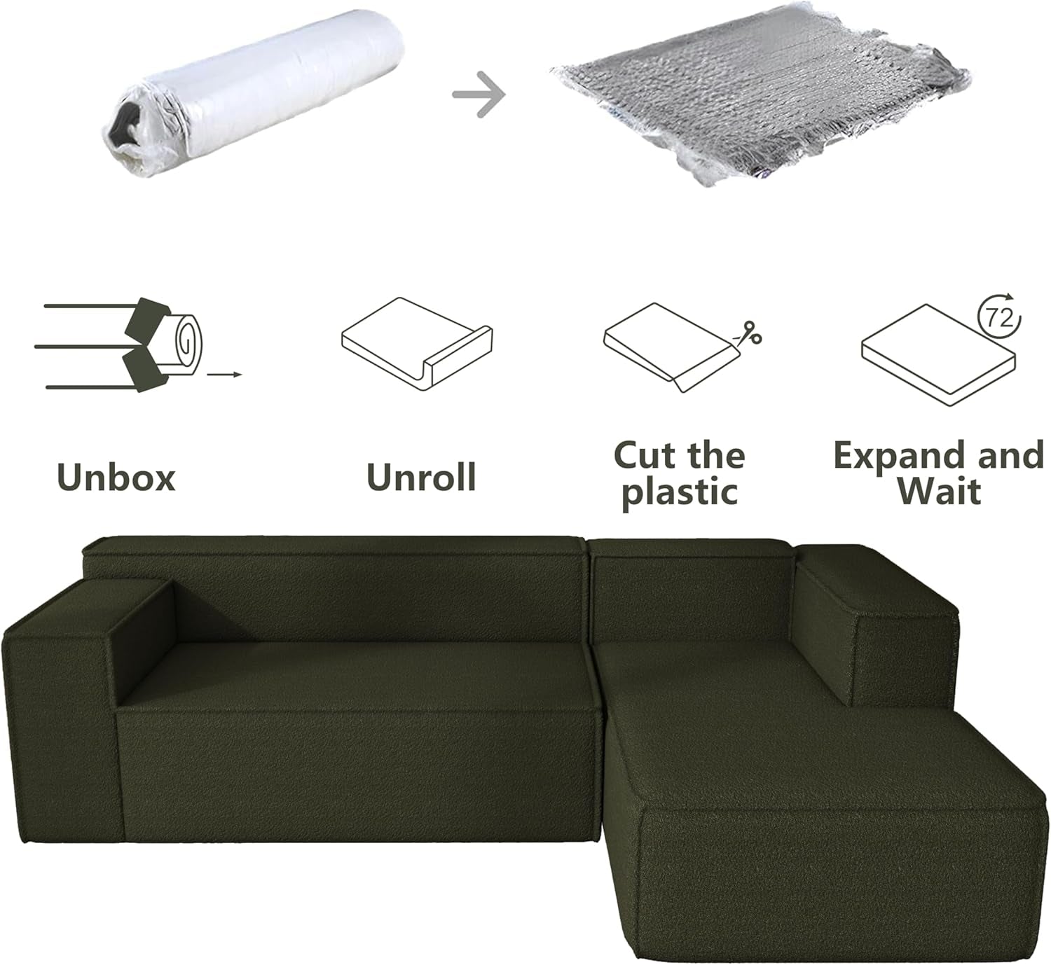 Modular Sectional Sleeper Sofa,L-Shape Chaise,7-Seater Sofa,Upholstered Couches for Living Room Bedroom,No Assembly,Green-4