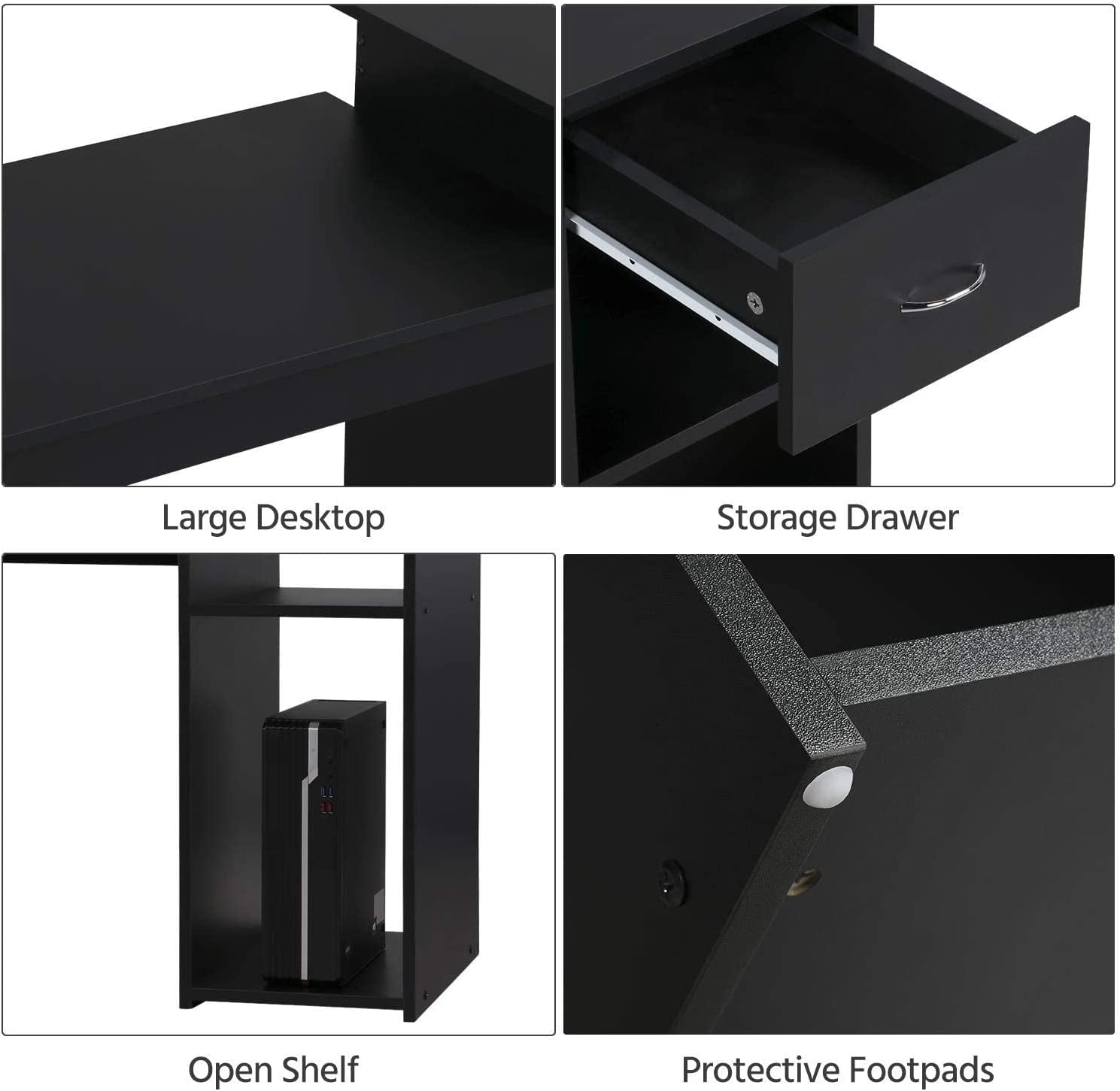 Black Wooden Computer Desk with Storage and Stand-4