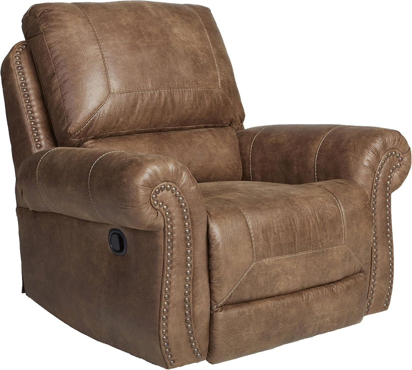 Larkinhurst Faux Leather Manual Rocker Recliner with Nailhead Trim, Brown-0