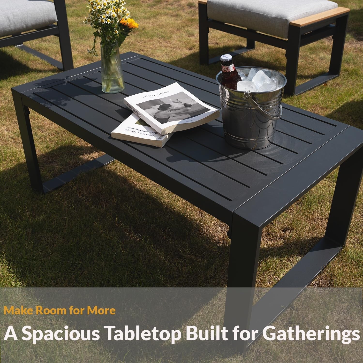 Aluminum Patio Furniture Set, 4 Piece Modern Outdoor Furniture with 6 Inch Cushion, Metal Patio Sectional Conversation Sets for Deck, Backyard, Porch (Grey)-4