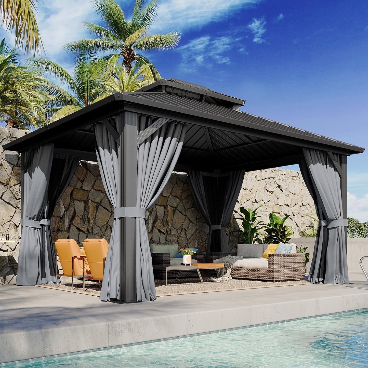 12x14 Hardtop Gazebo Aluminum Frame Steel Roof-1