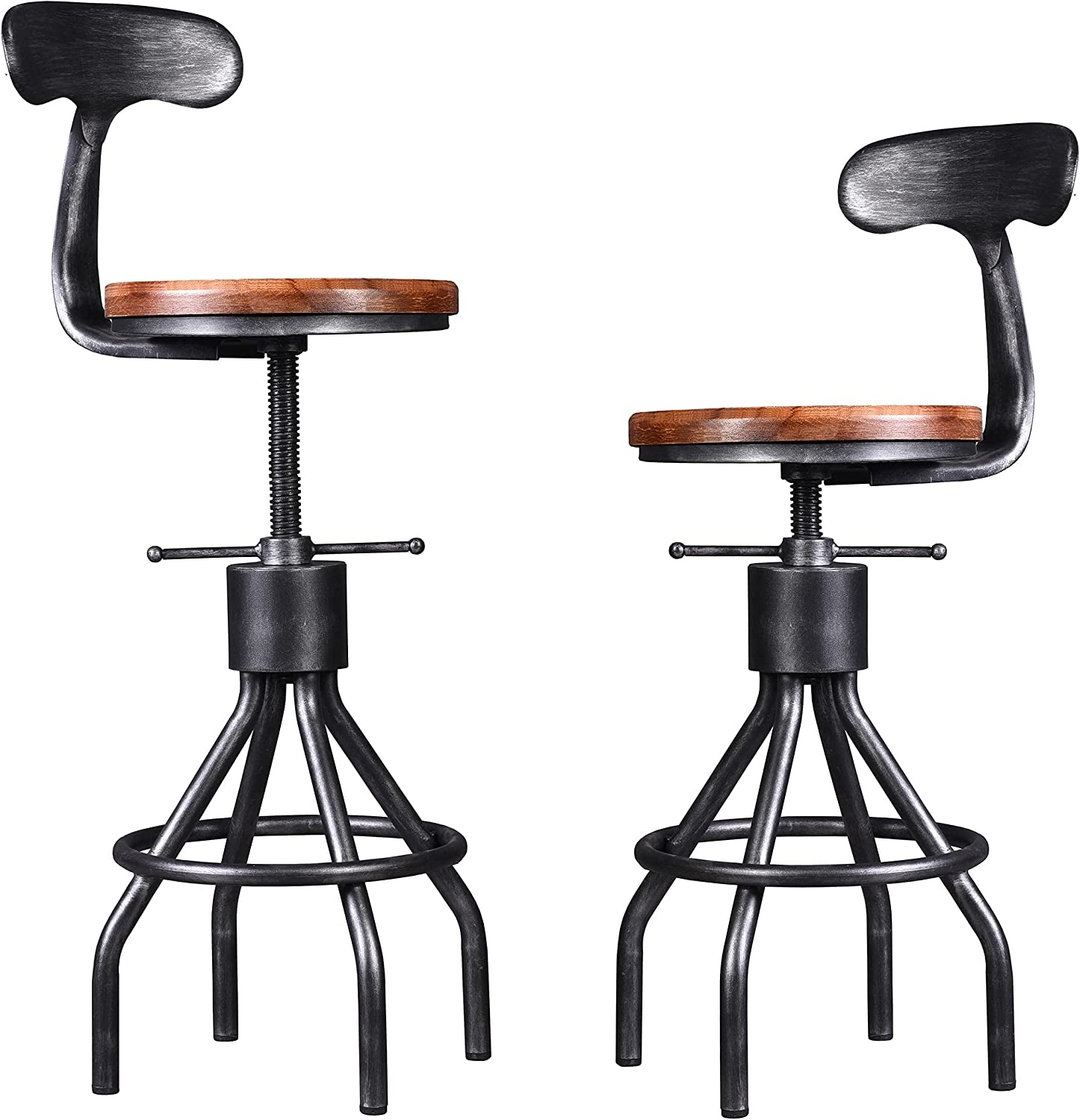 Rustic Industrial Adjustable Barstool, Set of 2-1