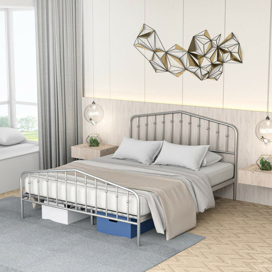Queen Size Metal Platform Bed Frame with Vintage Headboard and Footboard-0