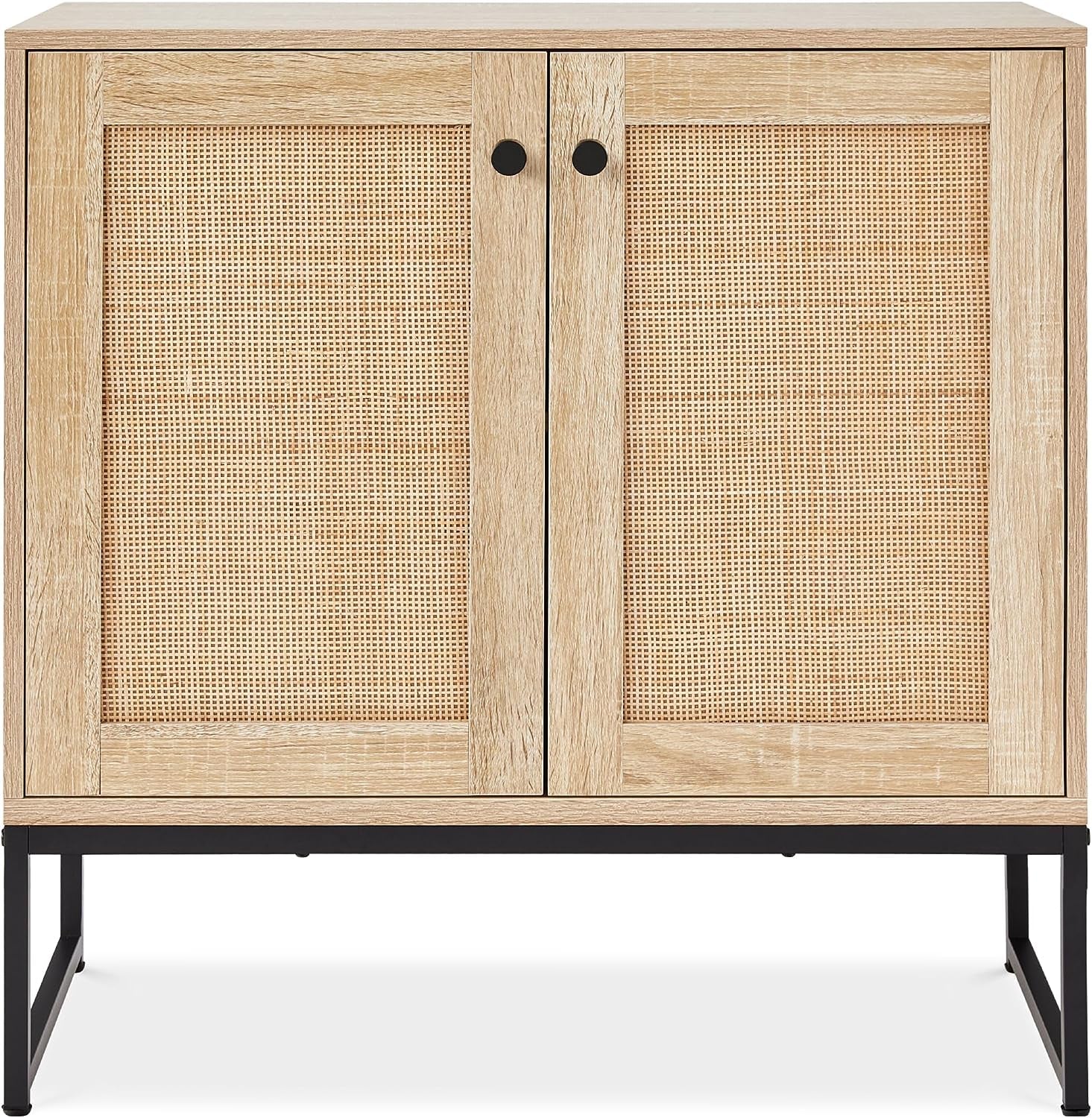 2-Door Rattan Storage Cabinet, Accent Furniture, Multifunctional Cupboard for Living Room, Hallway, Kitchen, Sideboard, Buffet Table W/Non-Scratch Foot Pads - Natural-0