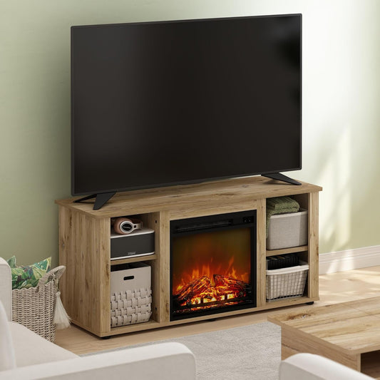 Jensen Entertainment Center TV Stand with Fireplace for TV up to 55 Inch, Flagstaff Oak-1