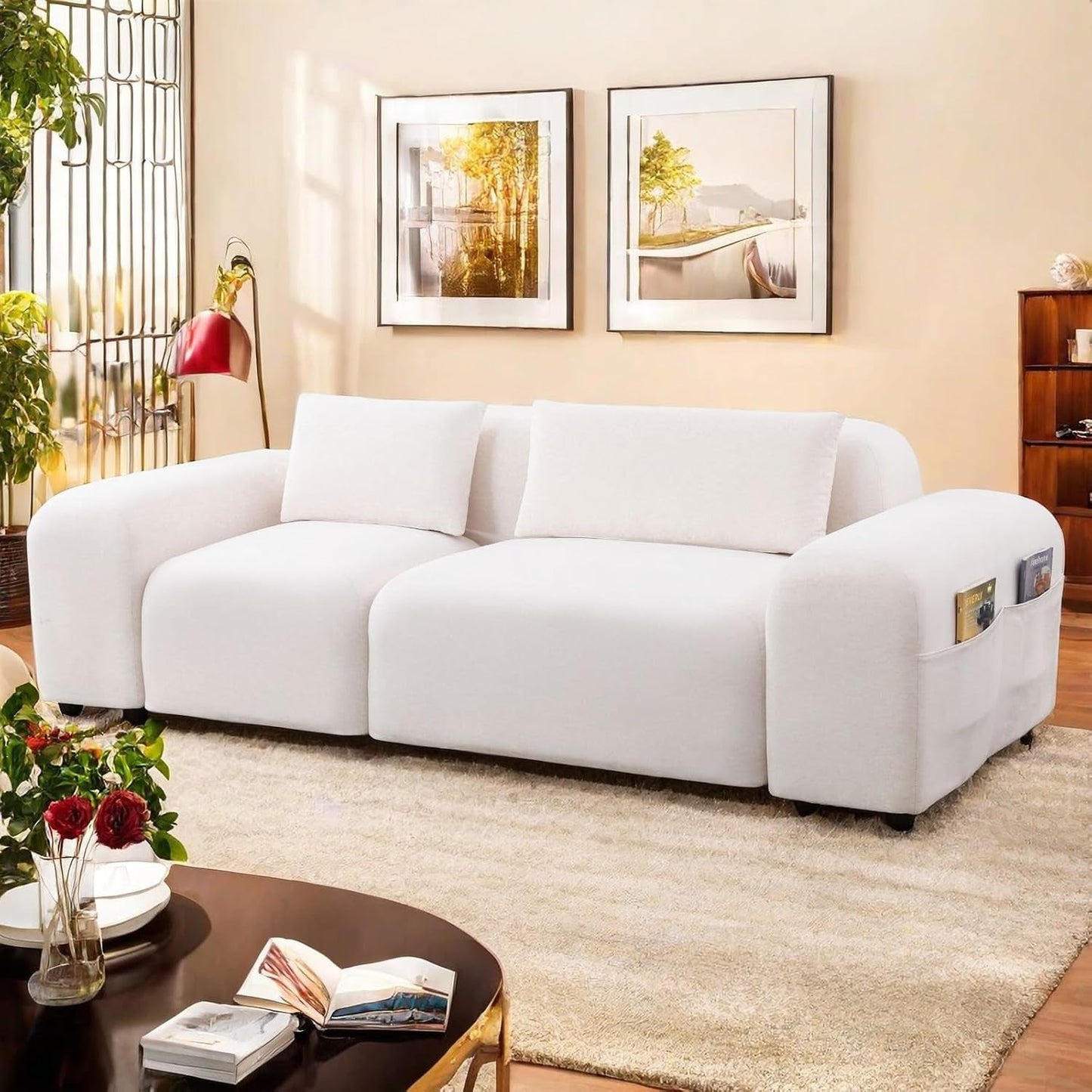 Loveseat Sofa, Modern Living Room Chenille Recliner Sofa, 2 Seater Small Sofa, Removable Sofa Cover Space Spring Cushions and Solid Wood Frame, Easy to Install-3