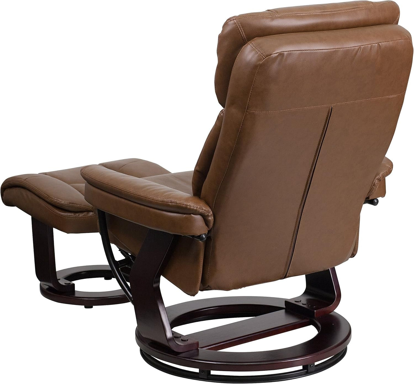 Allie Leathersoft Upholstered Recliner with Footrest, Arms, and Headrest, Padded Swivel Recliner Chair and Ottoman Set, Palimino-3