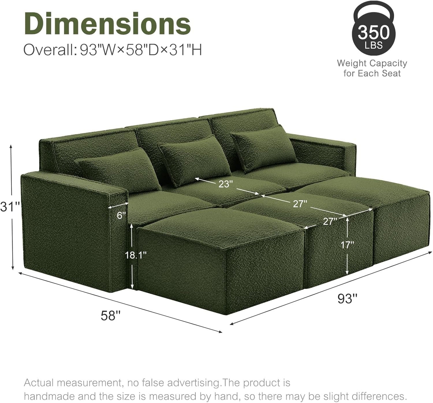 Green Boucle Sleeper Sectional Modular Sofa Bed-1