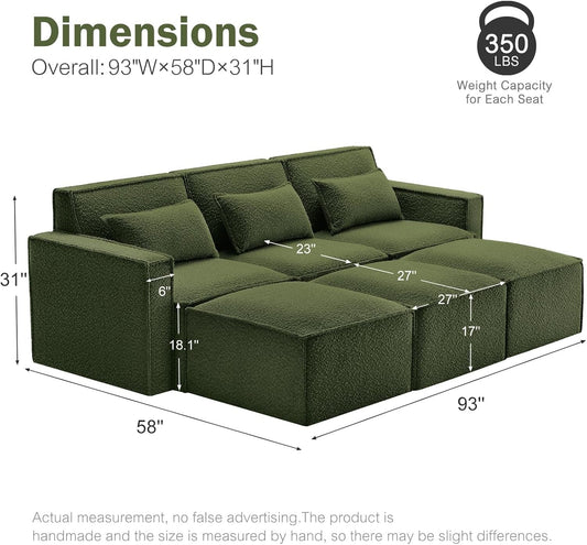 Green Boucle Sleeper Sectional Modular Sofa Bed-1