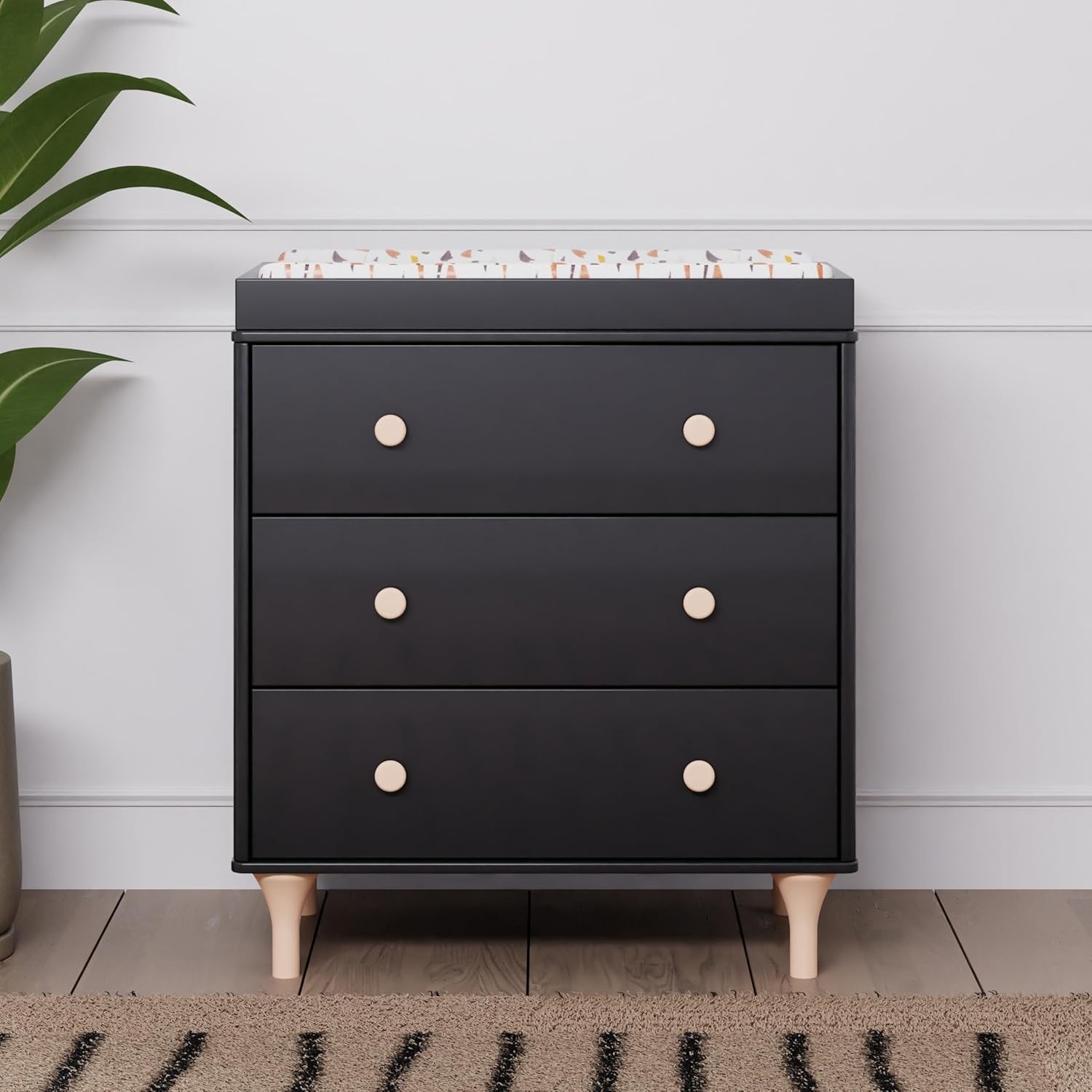 Lolly 3-Drawer Changer Dresser with Removable Changing Tray in Black and Washed Natural, Greenguard Gold Certified-1