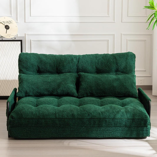 Green Double Adjustable 5-Position Boucle Floor Sofa-0