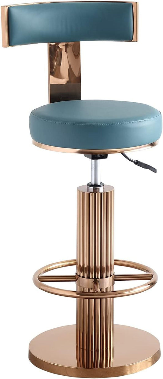 Swivel Bar Stools with Backrest, Modern Adjustable Height Counter Stool with Stainless Steel Legs and Comfortable Cushion, Rose Bar Chairs for Kitchen Island Counter (Blue)-0