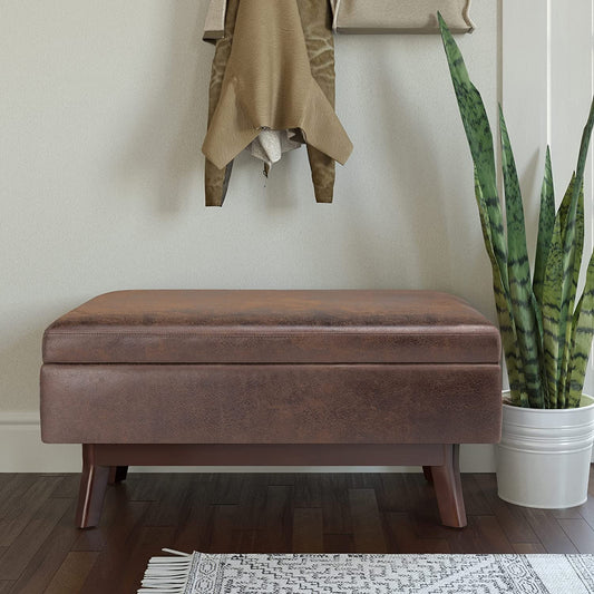 Mid Century Modern Storage Ottoman in Chestnut Brown-0