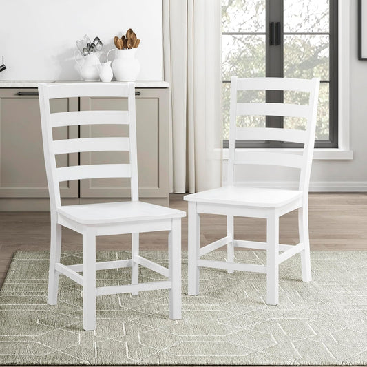 Dining Chairs Set of 2, Dining Chairs with Solid Wood Legs and Footrest, High Ladder Back Farmhouse Dining Chairs, Wooden Dining Room Chairs, White-0