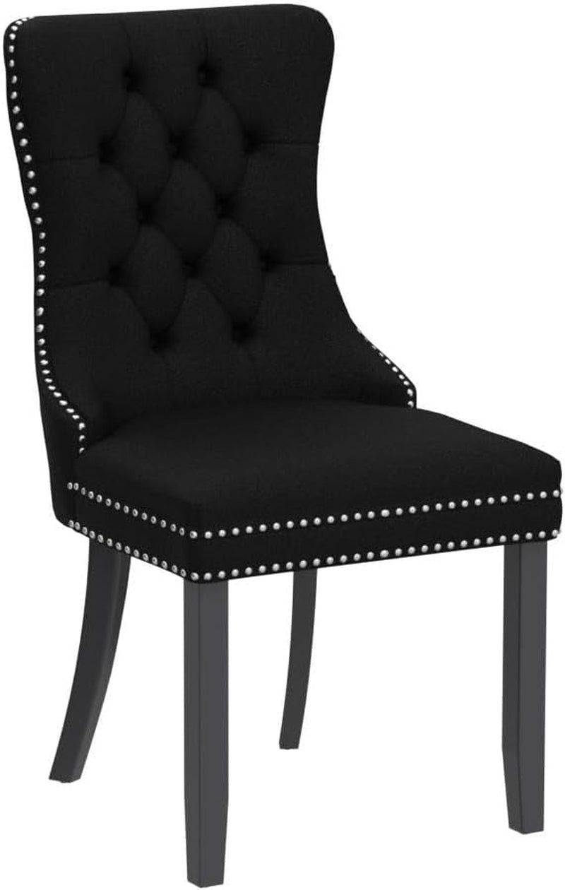 Velvet Dining Chairs Set of 4, Upholstered Dining Room Chairs with Ring Pull Trim and Button Back, Luxury Tufted Dining Chairs for Living Room, Bedroom, Kitchen (Black)-3