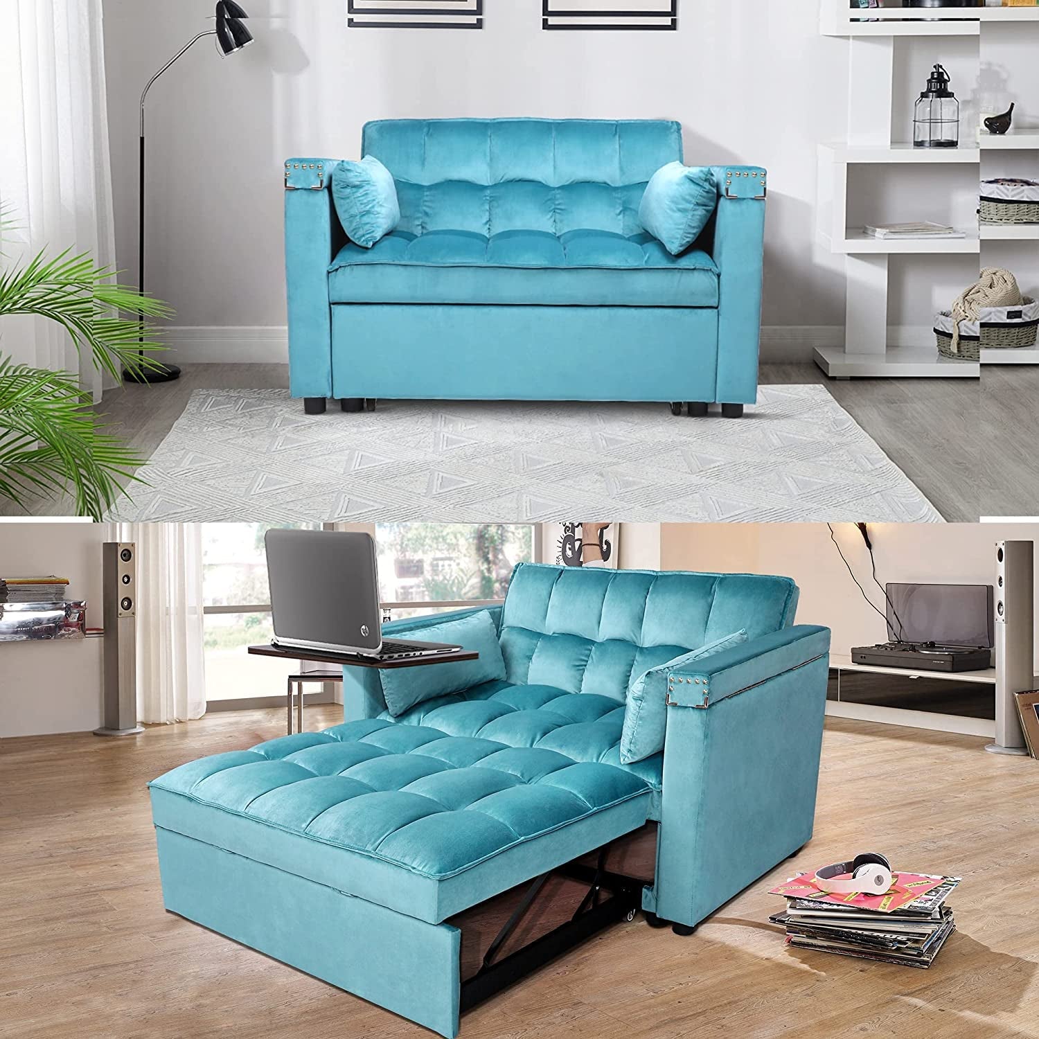 Convertible Sofa Bed with Hidden Table & Reclining Backrest-3