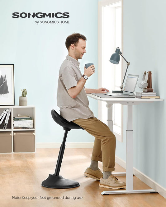 Standing Desk Chair, Adjustable Ergonomic Standing Stool, 23.6-33.3 Inches, Swivel Sitting Balance Chair, Fabric Upholstery, Anti-Slip Bottom Pad, Ink Black UOSC02BK-1
