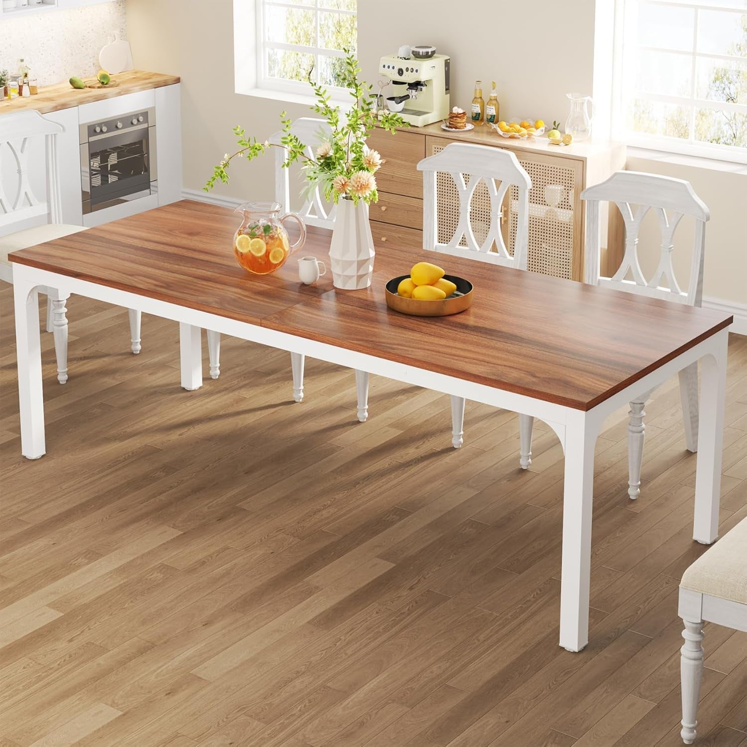 Dining Table for 6-8 People, 78-Inch Large Narrow Long Rectangular Kitchen Dinner Table, 8 Seat Rustic Wood Dining Room Table for Kitchen, Living Room (Only Table) (Walnut)-0