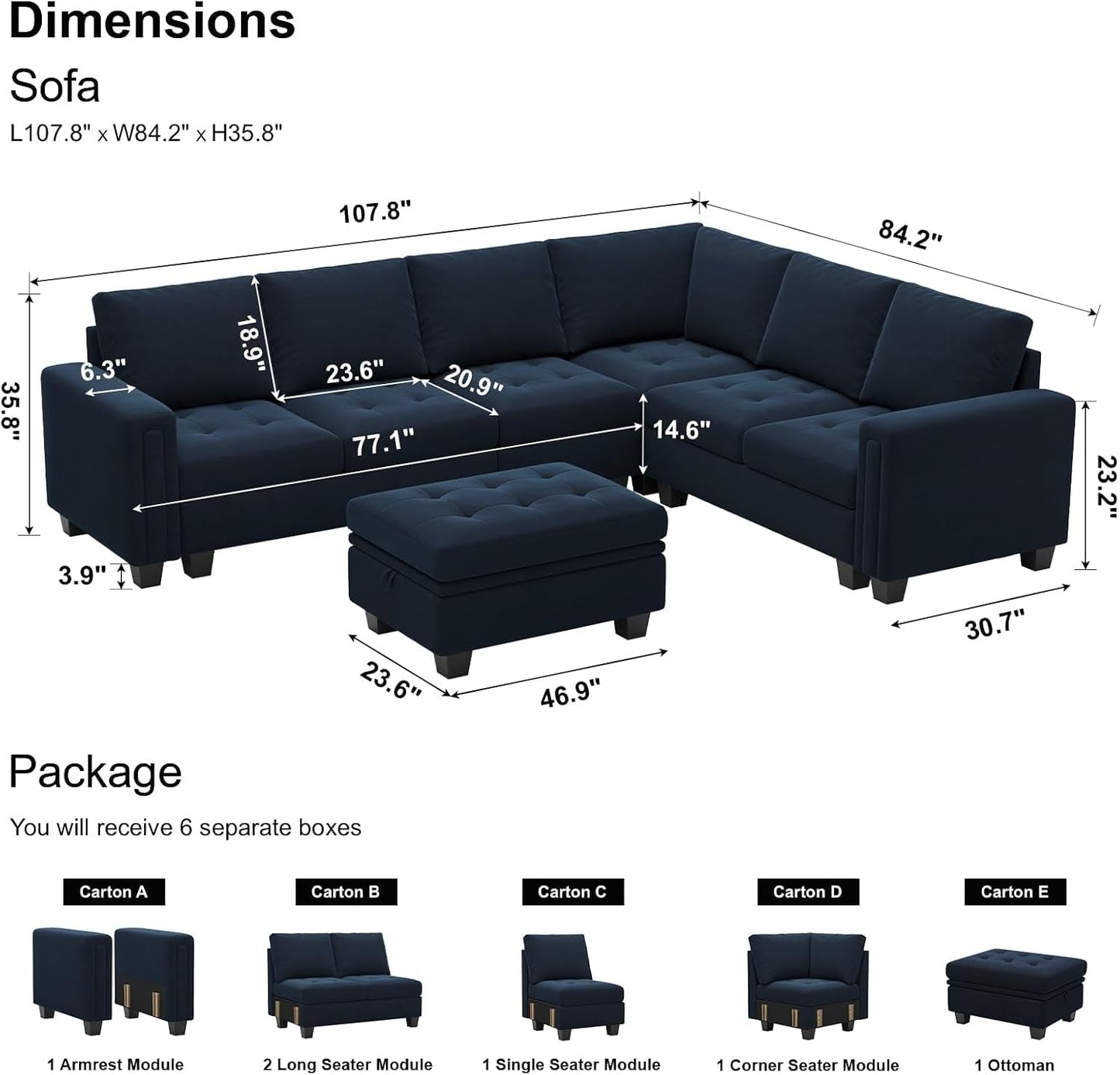 Velvet L Shaped Sofa Couch with Reversible Chaise Convertible Modular Sectional Sofa Set with Storage Ottoman Corner Sofa Set for Living Room Blue-1