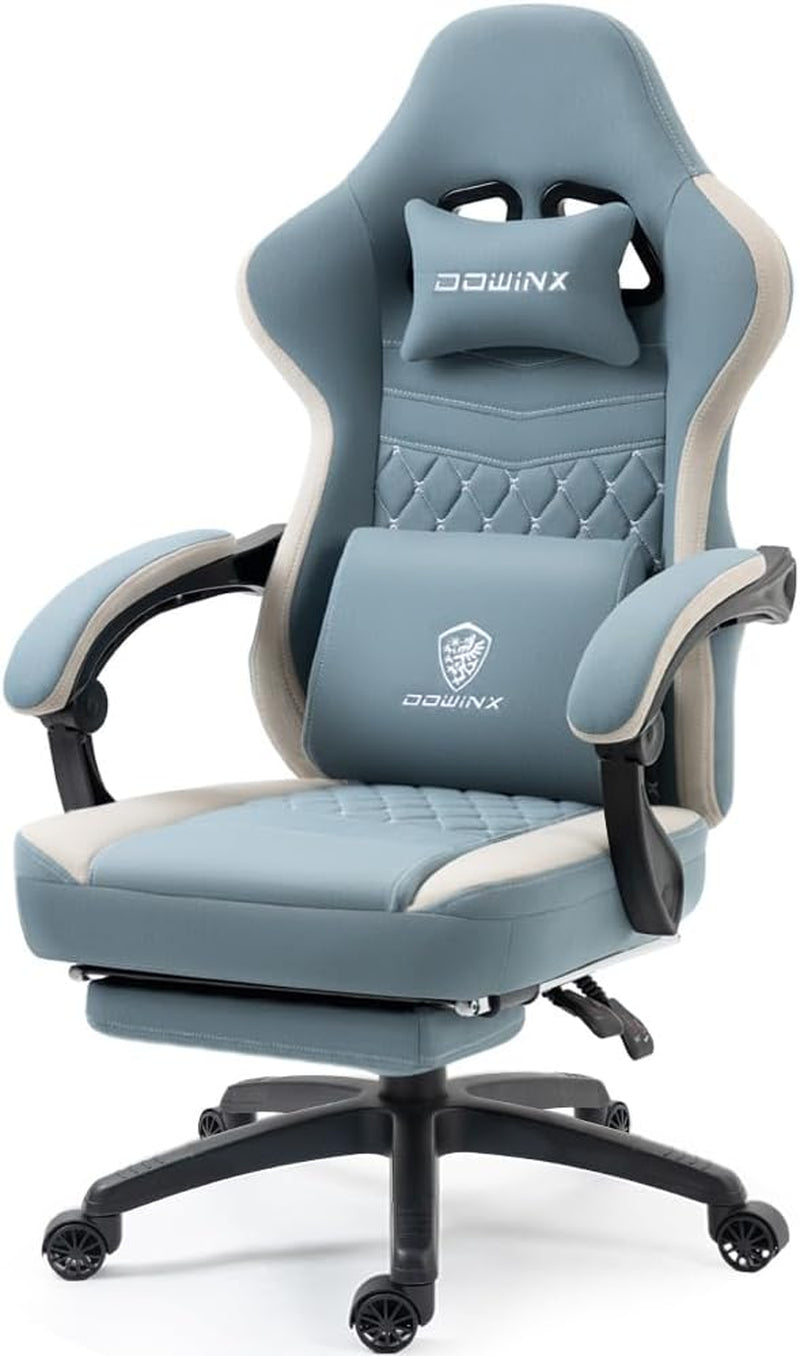Gaming Chair Breathable Fabric Computer Chair with Pocket Spring Cushion, Comfortable Office Chair with Gel Pad and Storage Bag,Massage Game Chair with Footrest,Blue-0