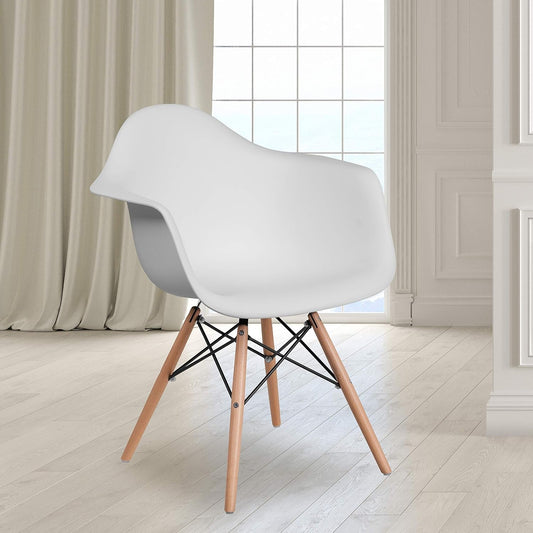 Alonza Series White Plastic Chair with Wooden Legs-1