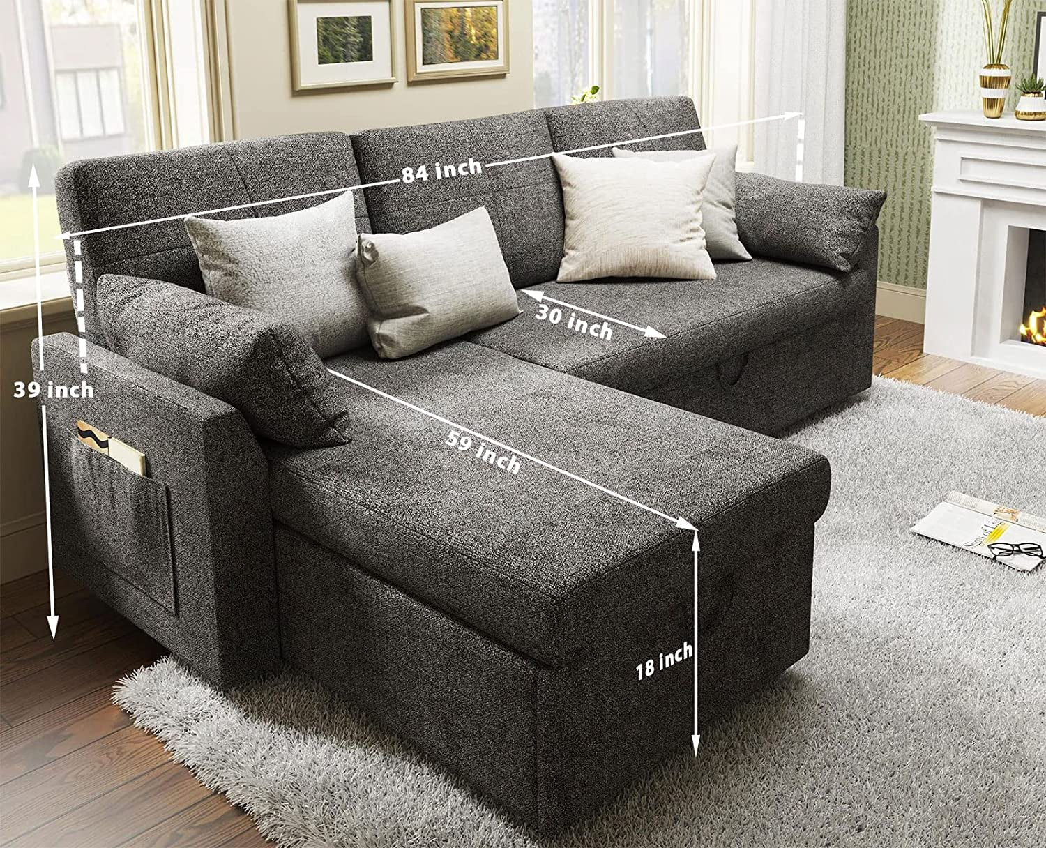 Grey Sofa Bed with Storage Chaise-1
