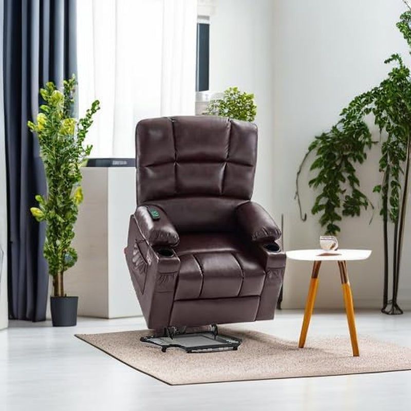 Large Lay Flat Dual Motor Power Lift Recliner Chair Sofa with Massage and Heat for Elderly People, Infinite Position, Faux Leather 7680 (Dark Brown, Large)-4