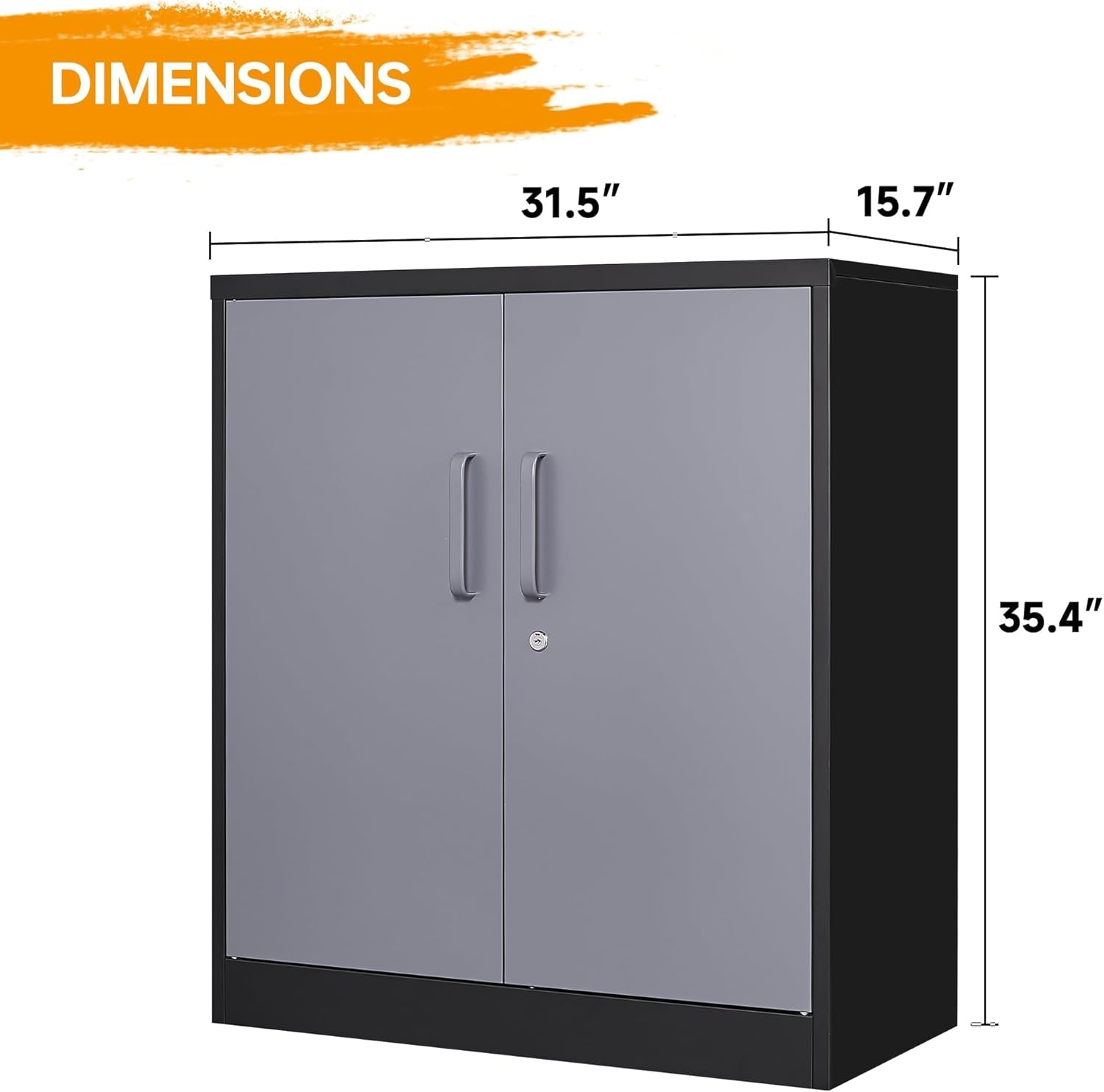 Metal Storage Cabinet, Storage Cabinet with 2 Adjustable Shelves, Steel Counter Cabinet with Lockable Doors for Home Office-2