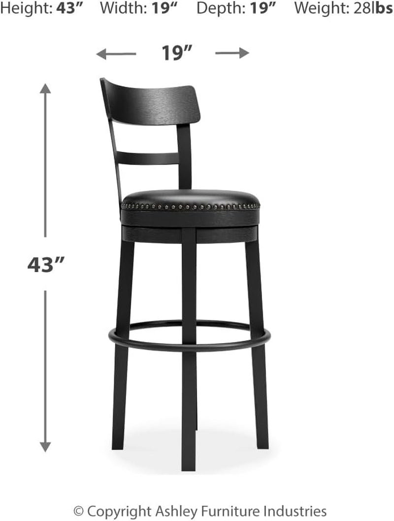 Valebeck 30.38" Casual Pub Height Upholstered Swivel Barstool, Black-2
