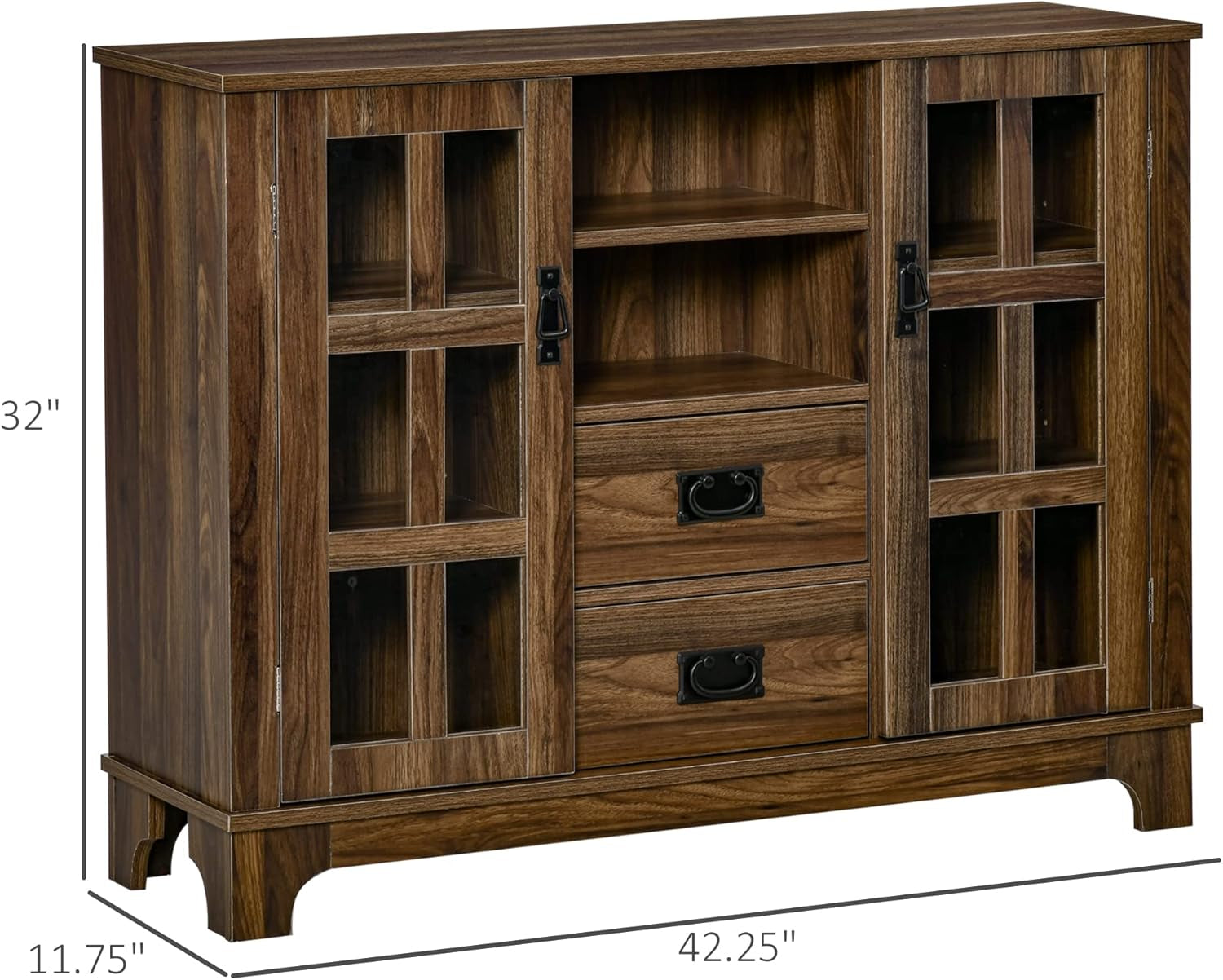 Dark Walnut Sideboard Buffet Glass Door Coffee Bar-2