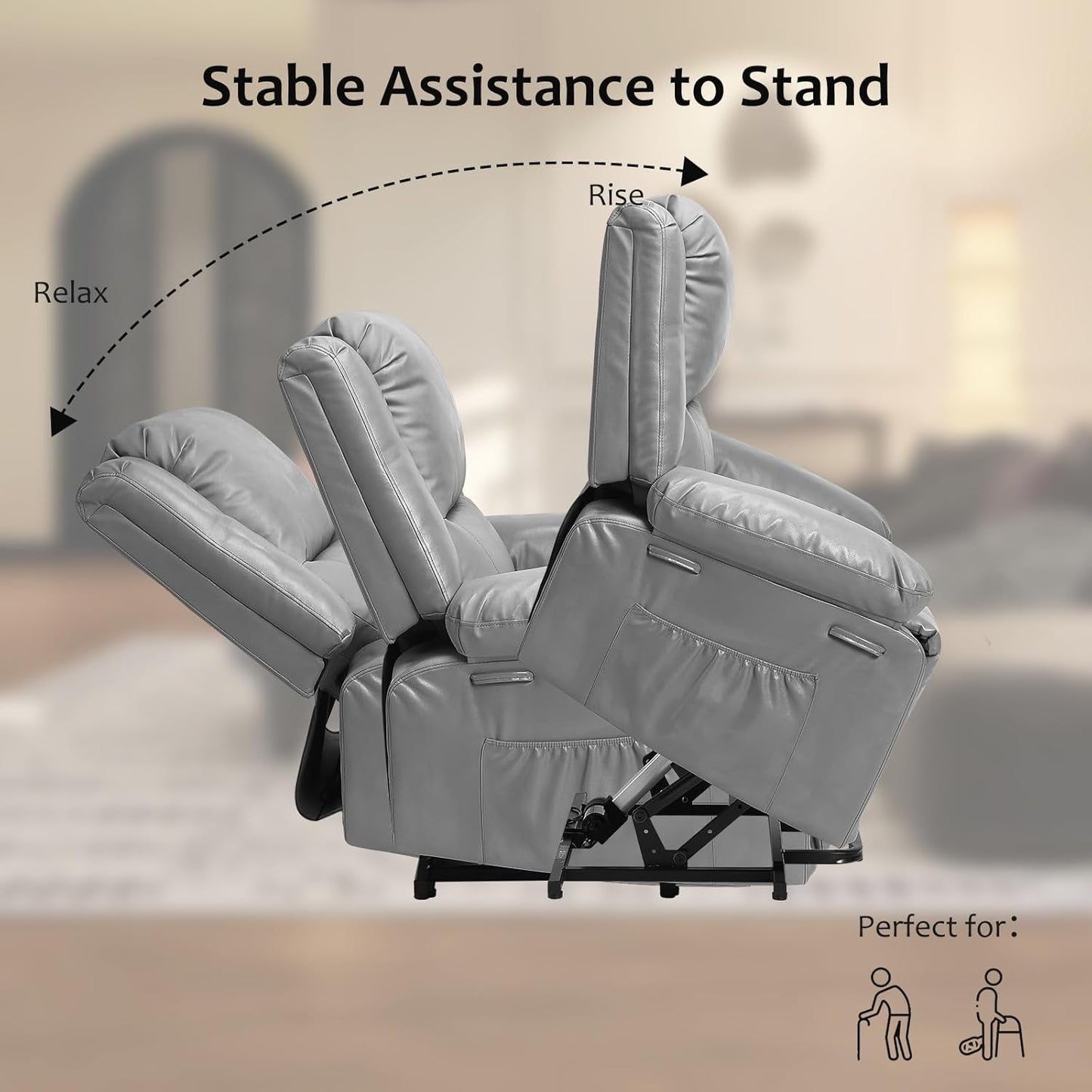 Oversized Power Lift Recliner Massage Heat Elderly Gray-2