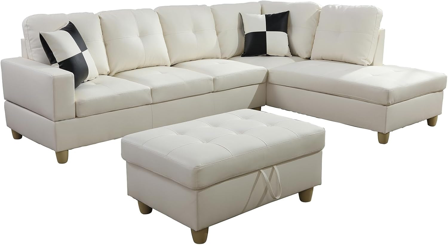 L Shaped Sectional Couch with Storage Ottoman, Modern Nailhead Comfy Lounge Sofa with Reversible Cup Holder & Chaise, 97" 4 Seat Modular Sofá for Living Room Apartment, Amaranth-4