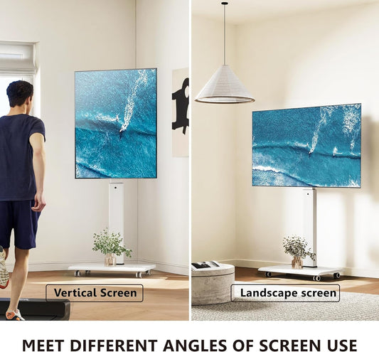 Rolling TV Stand - Portable Mobile TV Cart on Wheels for 32 to 65 70 75 Inch Tvs, Landscape to Portrait Rotating and 40°Swivel, Height Adjustable TV Cart Rolling TV Stand Hold up to 88 Lbs-1