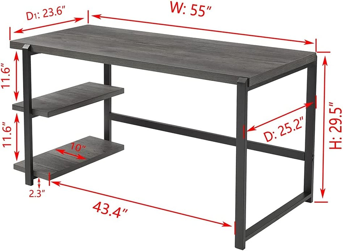 Rustic Industrial Computer Desk with Shelves-2