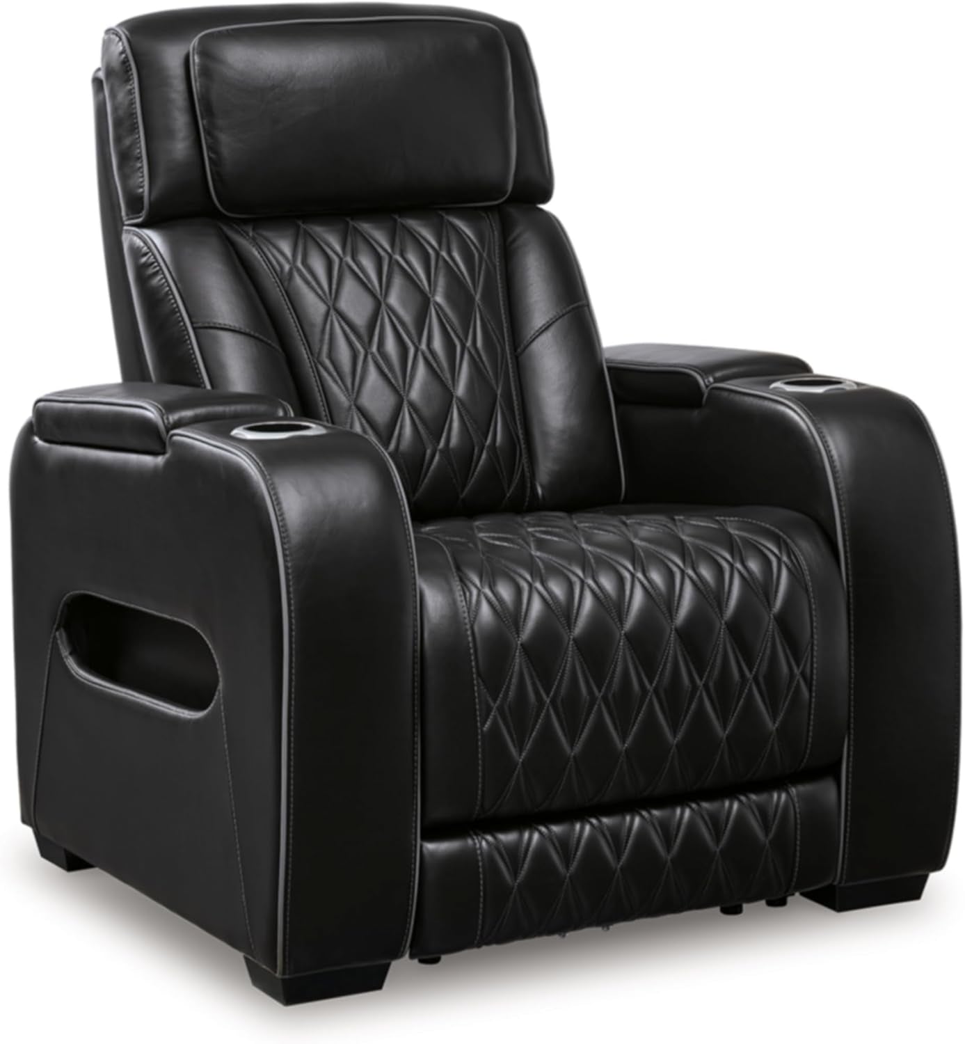 Boyington Contemporary Leather Match Power Recliner with Adjustable Headrest, Cup Holders, USB Port and Air Massage System, Black-0