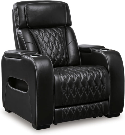 Boyington Contemporary Leather Match Power Recliner with Adjustable Headrest, Cup Holders, USB Port and Air Massage System, Black-0