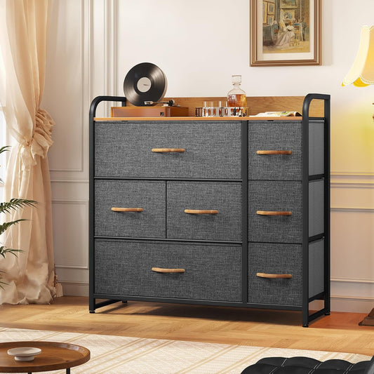 Fabric Dresser with 7 Drawers, Black Dresser & Chest of Drawers, Storage Tower with Large Capacity, Organizer Unit for Bedroom, Living Room & Closets-1