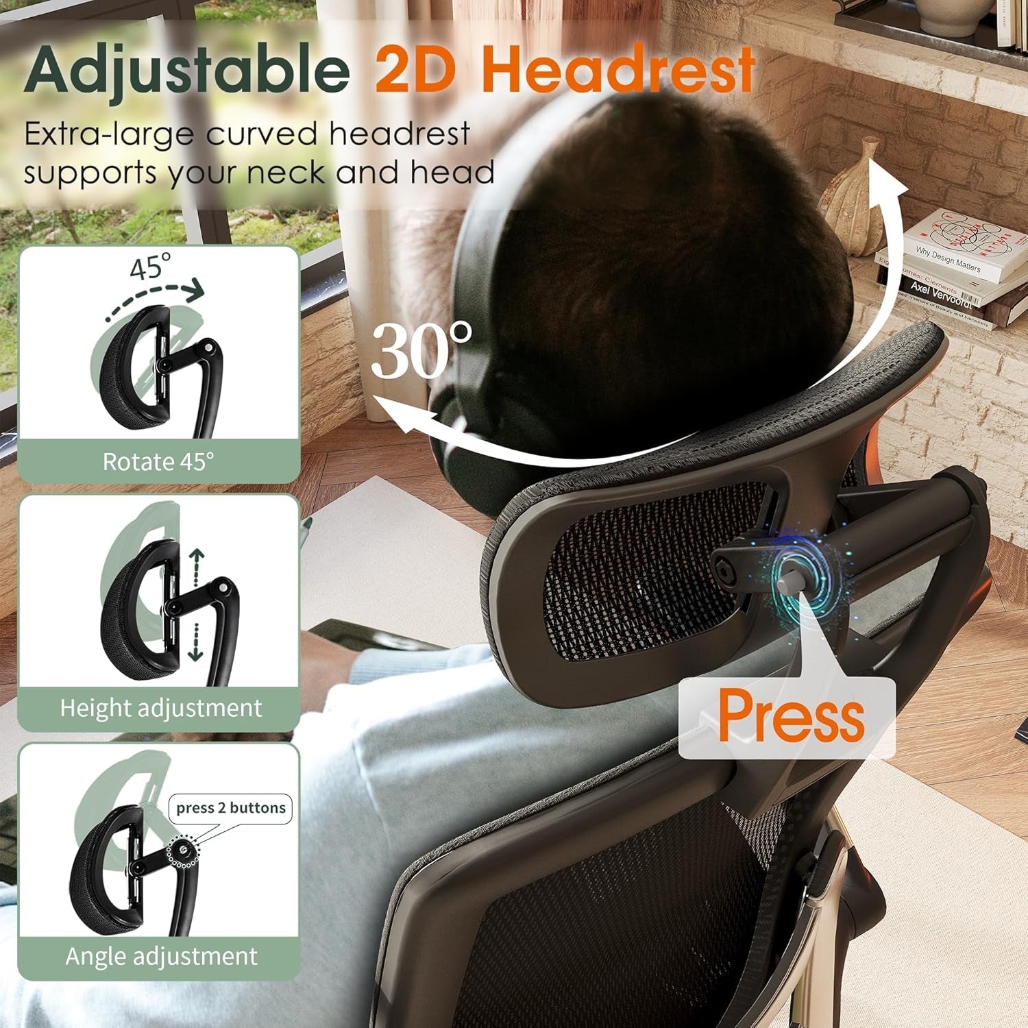 Big & Tall Mesh Office Chair, Ergonomic, Headrest, Tilt-4