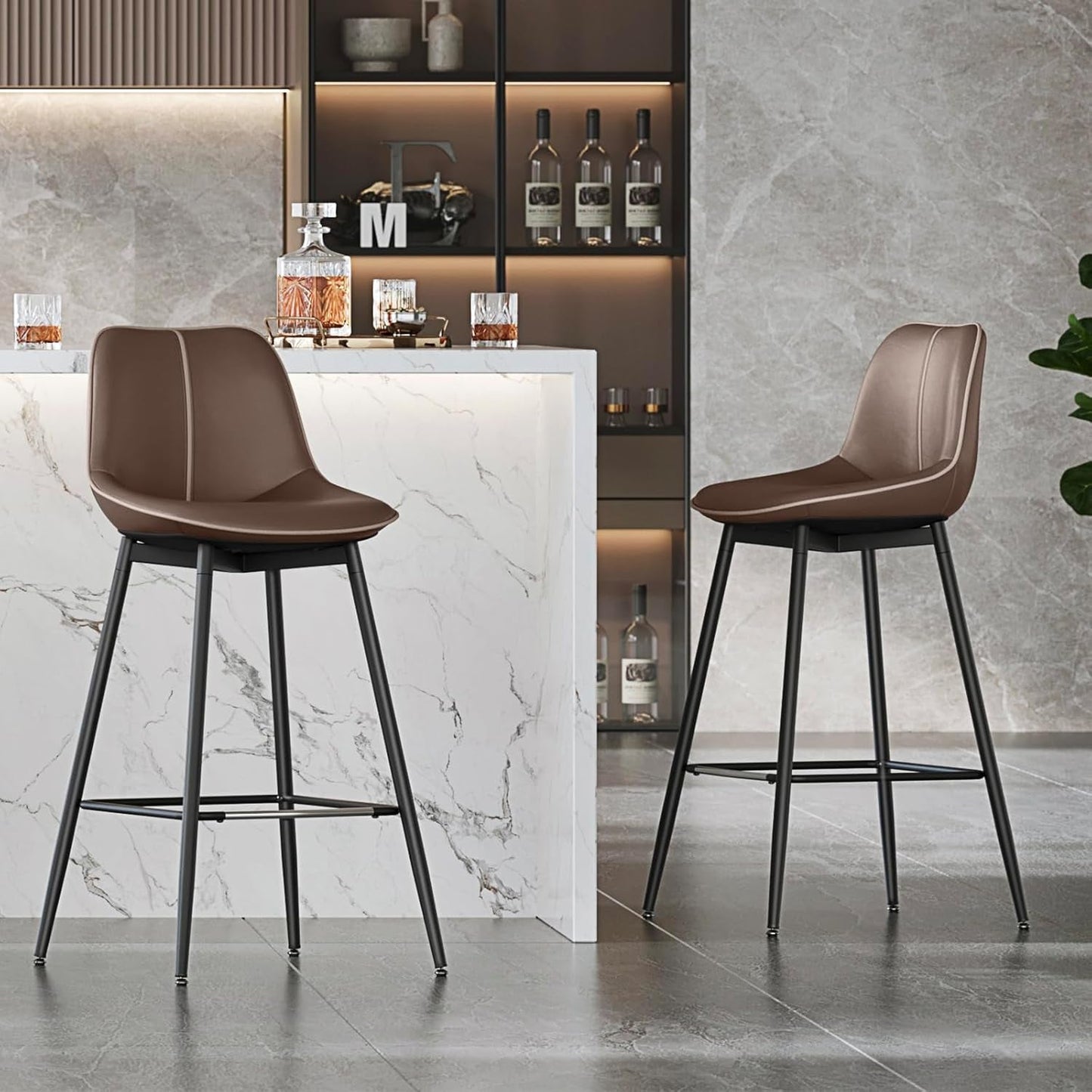 Bar Stools Set of 2, Bar Height Bar Stools with Back, Ergonomic Backrest, Synthetic Leather, Metal Legs, 28.7-Inch Tall Stools for Kitchen Island Home Bar, Coffee Brown ULBC888K02-0
